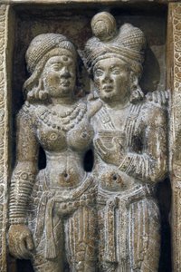 Nationalmuseum von Indien, Delhi. Liebespaar. Sunga. 2. Jahrhundert. Amin, Haryana. Stein. Detail. Indien