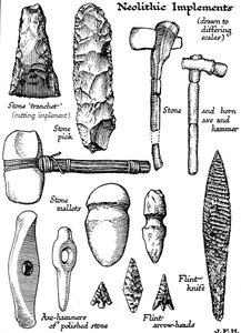 Neolithische Werkzeuge aus Stein, Feuerstein und Horn, um 1890