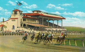 Neues Clubhaus und Tribüne, Agua Caliente Jockey Club, ca. 1939 von Unbekannt