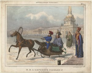 Nikolaus I. von Russland in einem Schlitten, 1850