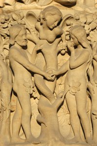 Notre-Dame-de-Paris-Kathedrale Skulptur: Adam und Eva, Paris, Frankreich