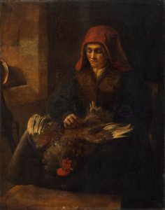 Alte Frau rupft ein Huhn, 1650-1655