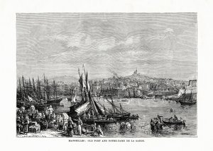 Alter Hafen und Notre Dame de la Garde, Marseille, Frankreich, 1879