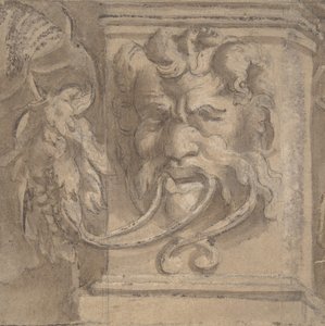 Ornamentales Design mit antikem Maskenstil, 1550-1600 von Unbekannt