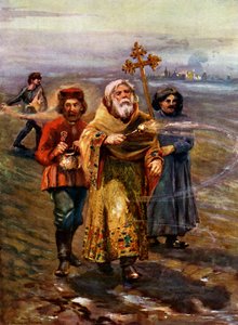 Orthodoxer Priester segnet den Boden, Russland