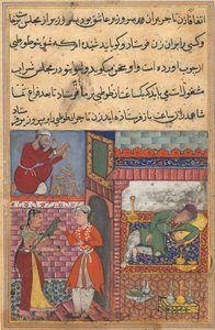 Seite aus Geschichten eines Papageis Tuti-nama: Zehnte Nacht: Der Sohn des Wesirs erhält die Magie..., ca. 156 von Unbekannt