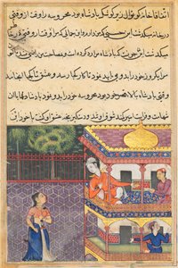 Seite aus Geschichten eines Papageis Tuti-nama: Sechsunddreißigste Nacht: Der König von Babylon..., um 1560