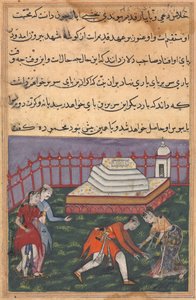 Seite aus Geschichten eines Papageis Tuti-nama: Dreiunddreißigste Nacht: Hören ihrer Liebeserklärung, ca. 15. Jahrhundert