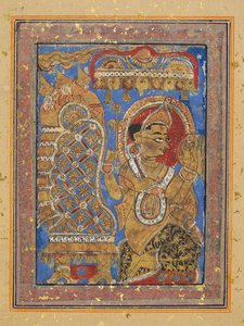 Seite aus einem Kalpa-Sutra: Indra huldigt Mahavira, frühes 16. Jahrhundert