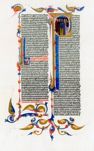 Seite mit Text und illuminiertem Anfangsbuchstaben, 14. Jahrhundert