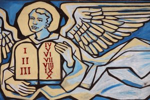 Gemälde in der Kirche Unserer Lieben Frau von Togo: Engel, der die Gesetzestafeln hält, Togoville, Togo von Unbekannt