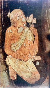 Gemälde eines buddhistischen Mönchs aus den Ajanta-Höhlentempeln, Indien, 5.-6. Jahrhundert