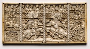 Tafel von einem Kästchen mit Szenen aus höfischen Romanzen, ca. 1330-1350 oder später von Unbekannt