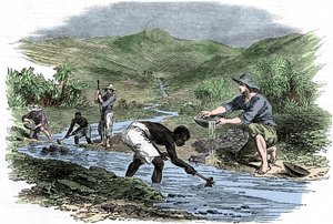 Goldwaschen während des kalifornischen Goldrauschs von 1849 von Unbekannt