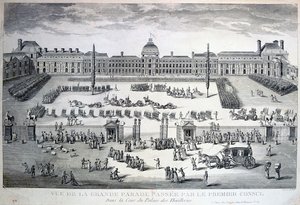 Parade der Truppen während der großen Parade, Tuilerienpalast, 19. Jahrhundert von Unbekannt