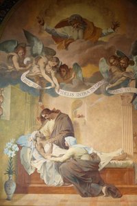 Paris, Frankreich Kirche Saint-Francois-Xavier Gemälde: Tod des Heiligen Joseph von Henri Pinta (1915), Paris, Frankreich