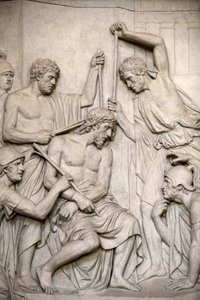 Paris, Frankreich. Skulptur in der Kirche Saint Roch: Jesus gefoltert, Paris, Frankreich