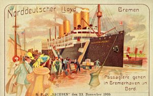 Passagiere besteigen den riesigen SS Kaiser Wilhelm II in Bremerhaven, 1905 von Unbekannt