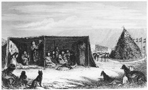 Patagonier in einem Toldo oder Hautzelt, 1830-1839