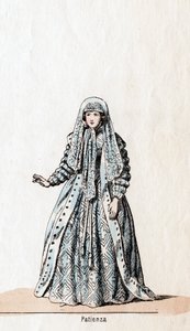 Geduld, Kostümentwurf für Shakespeares Stück, Heinrich VIII, 19. Jahrhundert von Unbekannt