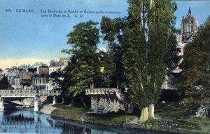 Pays de la Loire, Sarthe (72), Le Mans: die Ufer der Sarthe und die gallorömischen Ruinen nahe der „X-Brücke“ - Postkarte Ende 19.-20. Jahrhundert von Unbekannt
