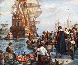 Pilgerväter besteigen die Mayflower