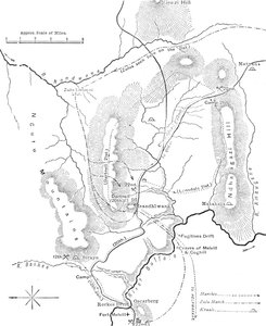 Plan der Märsche bei Isandhlwana zwischen dem 12. und 22. Januar 1879, ca. 1880