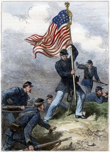 Hissen der Unionsflagge auf einem Bollwerk, Belagerung von Vicksburg, 1863