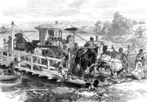 Pontoon über den Vaal River, Klipdrift, südafrikanische Diamantenfelder, 1874