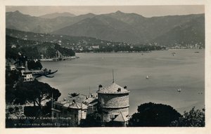 Portofino - Castello Braun und Panorama des Golfs von Tigullio, ca. 1900