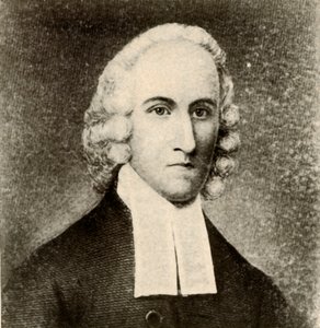 Porträt von Jonathan Edwards, in schlichtem Mantel und Bändern des presbyterianischen Predigers, ca. 1750-1937