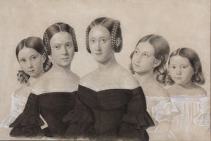 Porträt der Schwestern Yelisaveta, Maria, Praskovya, Alexandra und Anna Dyakov, Ende der 1830er Jahre