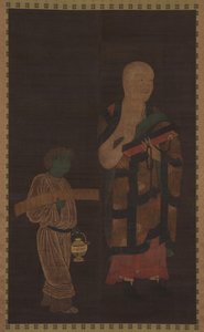 Porträt von Xuanzang Genjo mit Begleiter, 14. Jahrhundert