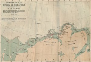 Vorläufige Karte der Route der Fram entlang der Nordküste der Alten Welt, um 1893-1896, 1897