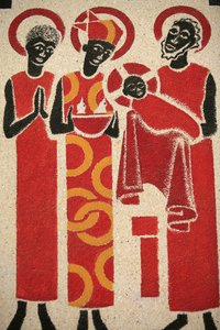 Darstellung Jesu im Tempel, Fresko in der Abteikirche Keur Moussa, entworfen und gemalt 1963 von Dom Georges Saget, Keur Moussa, Senegal
