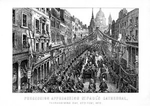 Prozession nähert sich der St. Pauls Kathedrale, Erntedankfest, 27. Februar, 1872, 1899 von Unbekannt