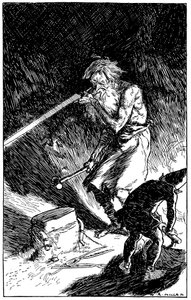 Puck hilft Wayland, dem Schmied der Götter, ein Schwert zu schmieden