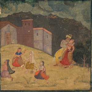 Radha und Krishna in einem Sturm, ca. 1615-1620