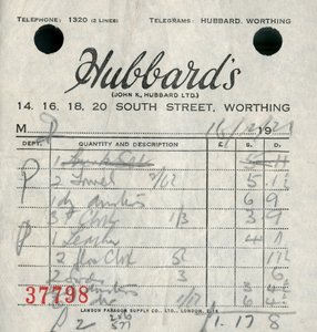 Quittung von Hubbards Kaufhaus, 1921 von Unbekannt