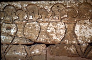 Relief von Soldaten, Tempel von Ramses III., Medinat Habu, Luxor, Ägypten, ca. 12. Jahrhundert v. Chr.