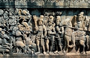 Relief zeigt Szene aus einer Sutra, Barabudur, Java, ca. 750-850 von Unbekannt