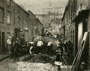 Entfernen von Trümmern, die durch eine Flut in St. Ives, 1901, heruntergebracht wurden von Unbekannt