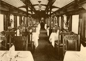 Speisewagen in einem Fernzug, Südafrikanische Eisenbahnen, 1930