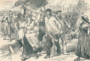 Aufständische und Petroleusen, die öffentliche Gebäude in Paris während der Pariser Kommune anzünden, 1871 von Unbekannt