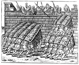 Römische Soldaten greifen eine Festung an, 1605 von Unbekannt