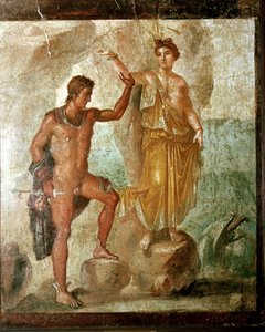Römisches Wandgemälde von Perseus, der Andromeda befreit, Haus der Dioskuren, Pompeji, Italien