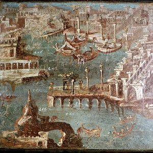 Römische Wandmalerei einer Hafenszene, Stabiae, nahe Pompeji, Italien von Unbekannt