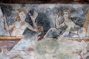 Romanische Malerei, die die Auferstehung in der Kirche St. Peter, Brancion, darstellt, Brancion, Frankreich von Unbekannt