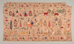 Rumal dekoriert mit Szenen aus Krishnas Leben, 1700er Jahre