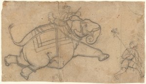 Laufender Elefant (recto), Übungsblatt mit Elefantenskizzen (verso), Mitte des 18. Jahrhunderts